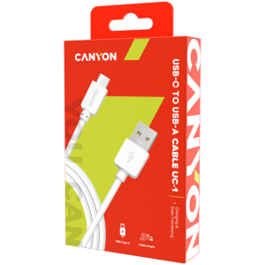 CANYON USB-C Кабел за Зареждане и Пренос на Данни, 1 метър, Бял