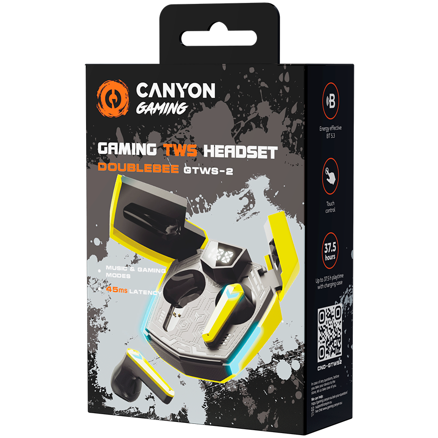 Геймърски безжични слушалки CANYON Doublebee GTWS-2 - жълти - Image 6