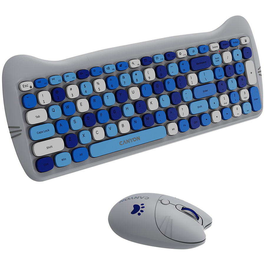 Безжичен комплект клавиатура и мишка CANYON HSET-W6 Kitty Edition - Син - Image 4