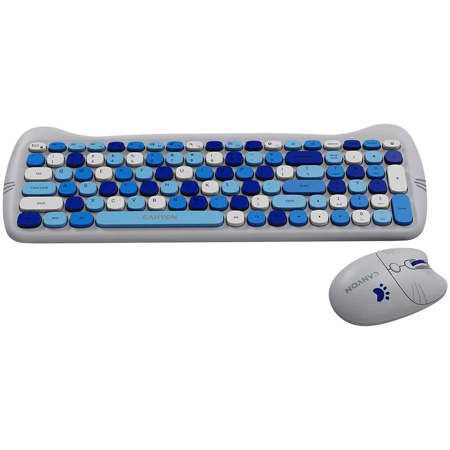 Безжичен комплект клавиатура и мишка CANYON HSET-W6 Kitty Edition - Син - Image 5