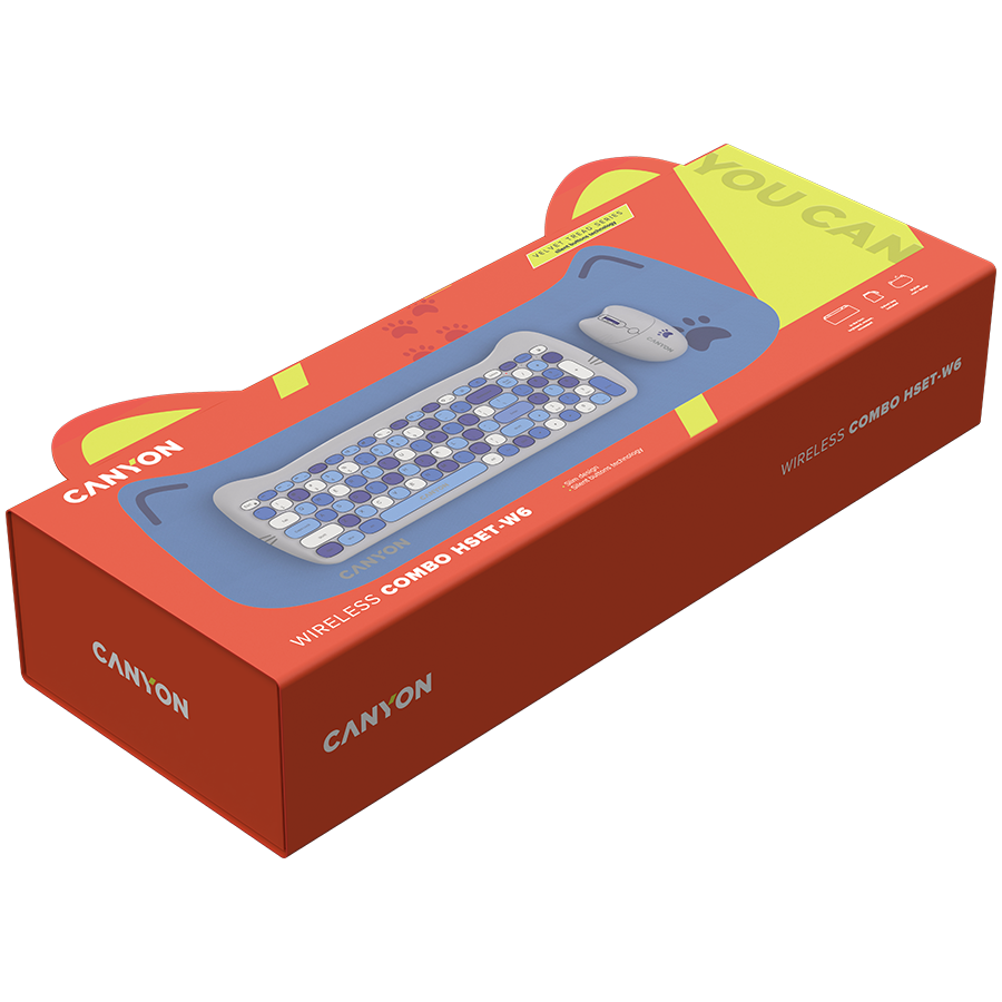 Безжичен комплект клавиатура и мишка CANYON HSET-W6 Kitty Edition - Син - Image 6