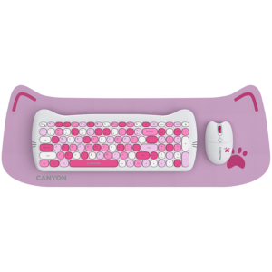 Безжичен комплект CANYON HSET-W6 Kitty Edition - Розова клавиатура и мишка