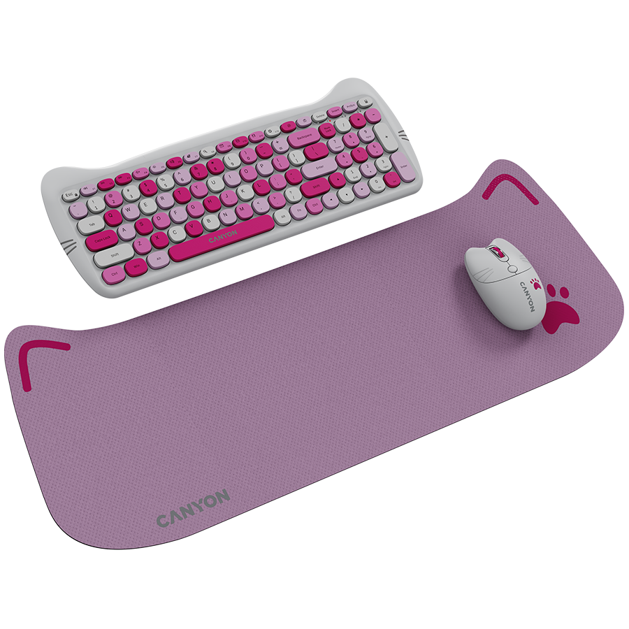 Безжичен комплект CANYON HSET-W6 Kitty Edition - Розова клавиатура и мишка - Image 2