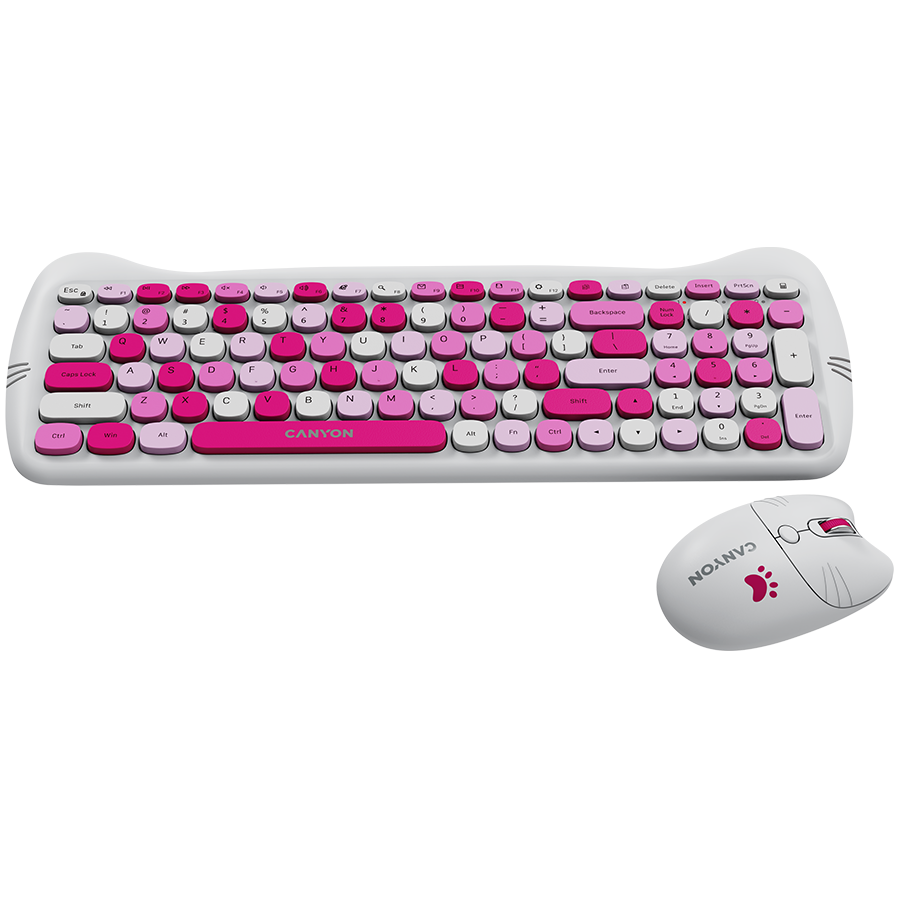 Безжичен комплект CANYON HSET-W6 Kitty Edition - Розова клавиатура и мишка - Image 3