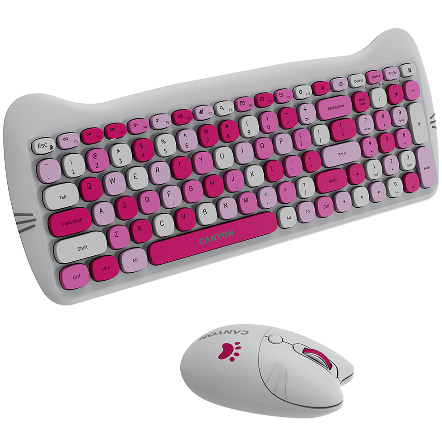 Безжичен комплект CANYON HSET-W6 Kitty Edition - Розова клавиатура и мишка - Image 4