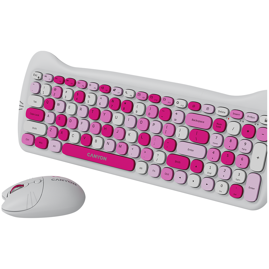 Безжичен комплект CANYON HSET-W6 Kitty Edition - Розова клавиатура и мишка - Image 5