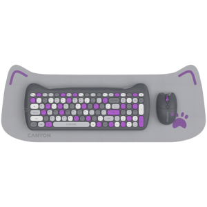 Безжичен комплект клавиатура и мишка CANYON HSET-W6 Kitty Edition, лилав
