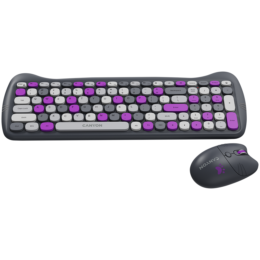 Безжичен комплект клавиатура и мишка CANYON HSET-W6 Kitty Edition, лилав - Image 2