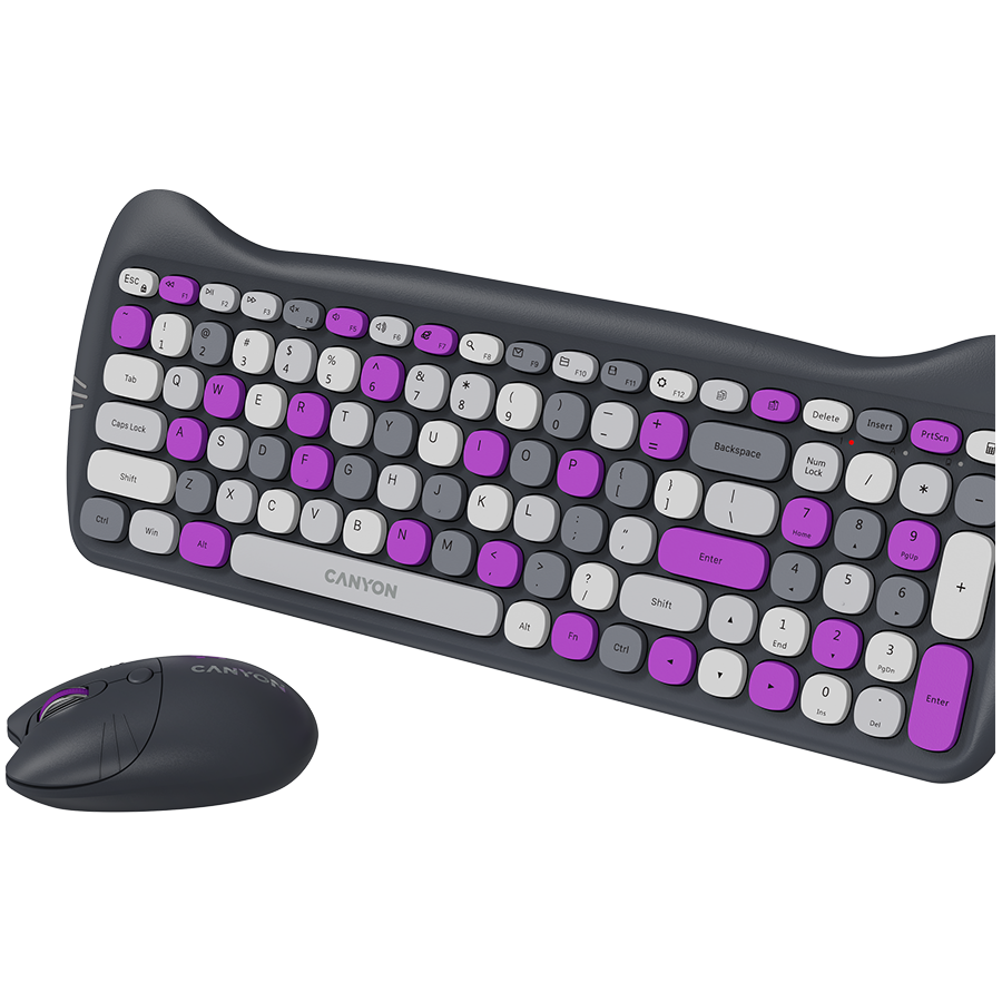 Безжичен комплект клавиатура и мишка CANYON HSET-W6 Kitty Edition, лилав - Image 3