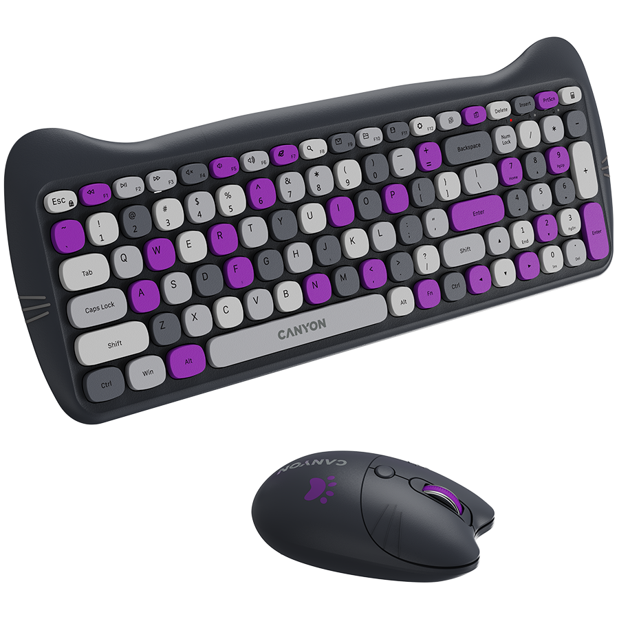 Безжичен комплект клавиатура и мишка CANYON HSET-W6 Kitty Edition, лилав - Image 4