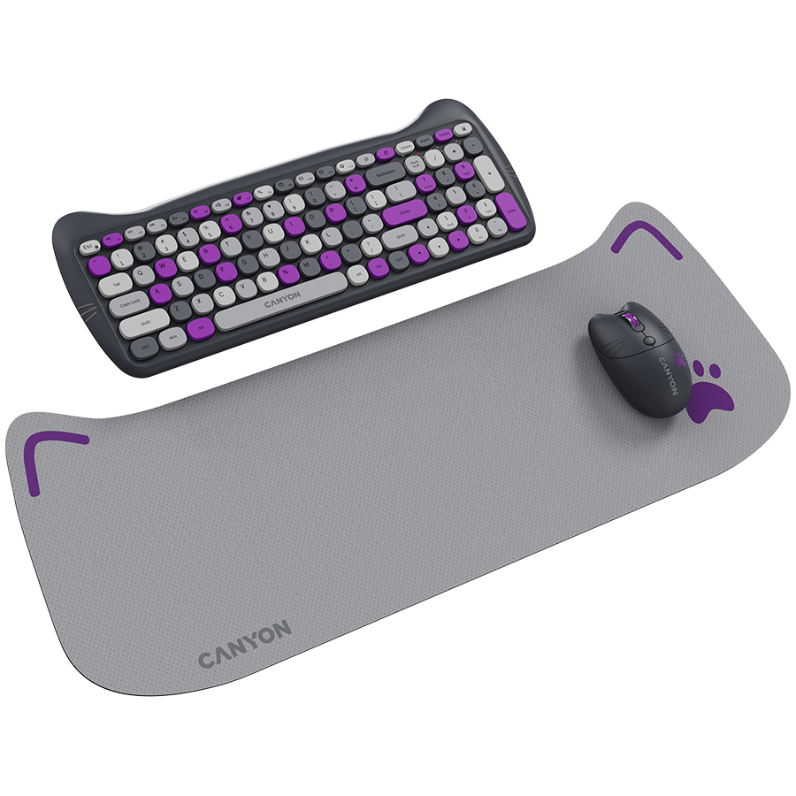 Безжичен комплект клавиатура и мишка CANYON HSET-W6 Kitty Edition, лилав - Image 5