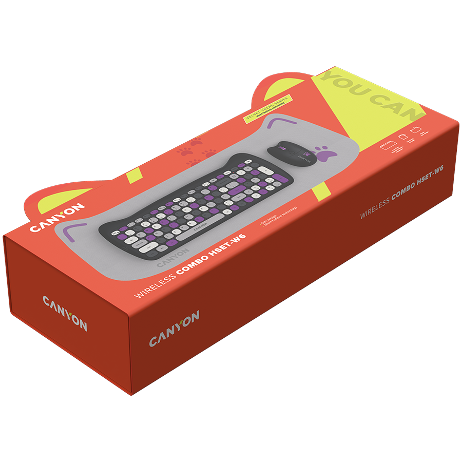 Безжичен комплект клавиатура и мишка CANYON HSET-W6 Kitty Edition, лилав - Image 6