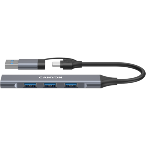 Canyon DS-02 4-в-1 USB-A/C Хъб - Сив