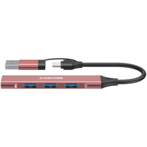 CANYON DS-02 Розов USB Хъб 4 в 1 - USB-A/C