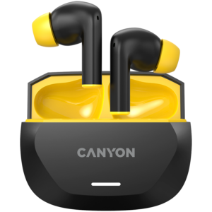 Безжични слушалки CANYON HEXAGON 7 TWS с ANC+ENC, Безжично зареждане, Черно/Жълто