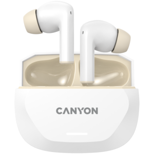 Безжични слушалки CANYON HEXAGON 7 TWS с ANC+ENC и безжично зареждане, бежово-бели