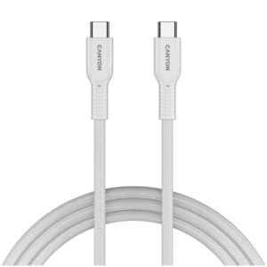 CANYON OnWire 60CL - Бял USB-C към USB-C кабел за бързо зареждане, 1м