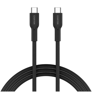 CANYON OnWire 60CL Черен USB-C към USB-C кабел с мощност 60W и оплетка - 1 метър